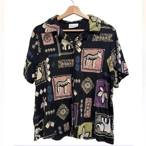 Vintage 90s Abstract Animals Y2K Super Stretchy‎ Collared Top- Graff Wear